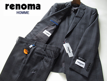 新品◆春夏★レノマ renoma HOMME British Wool Blend BULKY&DURARBLE ウールスーツ AB6 グレー シャドーチェック柄_画像1