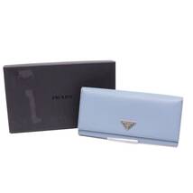 プラダ M201A サフィアーノ SAFFIANO 長財布 ロングウォレット long wallet 三角プレート レザー 本革 水色 青 ブルー blue PRADA_画像1