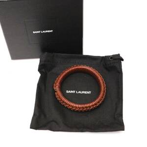 イヴ サン ローラン ブレスレット バングル アクセサリー 編み込み レザー 本革 茶 ブラウン brown Yves Saint Laurent