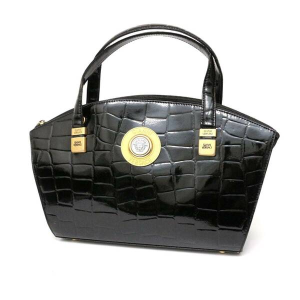 ヴェルサーチ メデューサ ハンドバッグ ワンショルダーバッグ クロコ レザー 本革 黒 ブラック black VERSACE