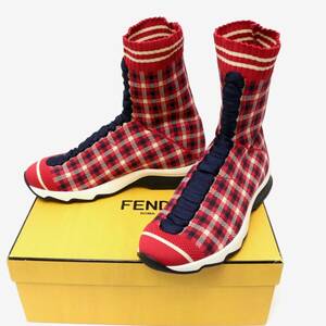 フェンディ ショートブーツ 靴 スニーカー ナイロン キャンバス レザー 本革 赤 レッド red チェック Fendi