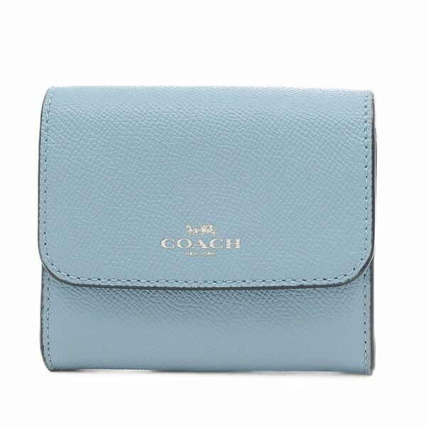 コーチ 折り財布 ウォレット folded wallet フラップ 2つ折り レザー 本革 青 ブルー Blue 水色 ライトブルー COACH