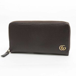 グッチ 428736 GGマーモント 長財布 ロングウォレット long wallet ラウンドジップ レザー 本革 シボ 茶 ブラウン brown GUCCI