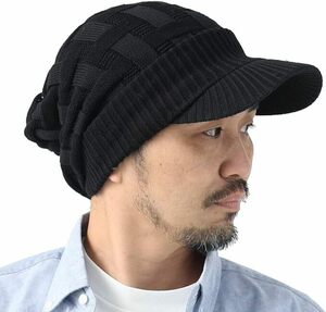 春 に かぶる 帽子 レディース メンズ ゴルフ ニット帽 Regnuu コットン クロス編み 大きいサイズ 深め つば広 ブラック
