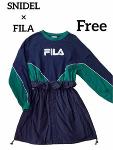 SNIDEL×FILA コラボ　スナイデル　フィラ　スウェット　異素材　ドッキングワンピース　フリーサイズ