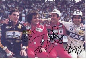  Senna * Prost * Mansell *pike* autographed photograph *30x20.