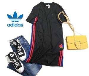 未使用 アディダス adidas pakaian adidas 大人カジュアル可愛い☆ トレフォイル スリーストライプス プルオーバーカットソーチュニック M