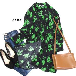 ザラ ZARA 大人素敵スタイル☆フラワープリント シャツ ワンピース Lの画像1