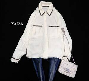 ザラ ZARA BASIC 大人可愛い☆ とろみ デザインシャツブラウス L