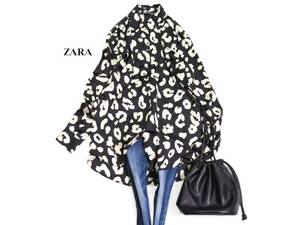 ザラ ZARA 大人素敵スタイル☆ 微光沢 とろみ ヒョウ柄 シャツブラウス 羽織にも XS