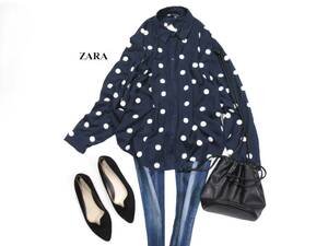 未使用 ザラ ZARA 大人可愛い☆ 立体ボア水玉 ゆったり袖 デザインシャツブラウス L