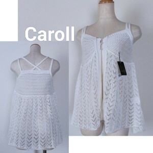 ☆新品　Caroll　かぎ編み　キャミソール　背中クロス　透け感　ホワイト　チュニックキャミ　Aライン