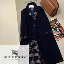 M44【最高級贅沢カシミヤ】参考価格18万●超美品BURBERRY●鮮やかなノバチェック!ウールステンカラーコート バーバリーコート レディース _画像1