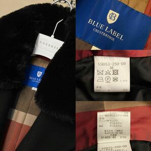 H17【豪華なファーを纏う】参考価格15万●超美品BURBERRY BLUE LABEL●高級トレンチコート バーバリーコート レディース 英国ノバチェックの画像10