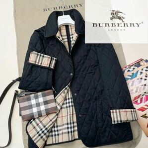 H30【英国ノバチェック】参考価格14万●超美品BURBERRY LONDON●華やかなシルエット!キルティングジャケット バーバリーコート レディースの画像1