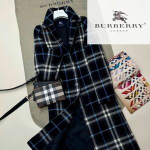 J20【極上完全ラムウール】参考価格17万●超美品BURBERRY LONDON●華やかデザイン●高級ステンカラーコート バーバリーコート レディース