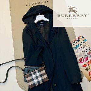 H26【イタリア製生地】参考価格14万●超美品 BURBERRY LONDON●高級ロングステンカラーコート バーバリーコート レディース　ノバチェック