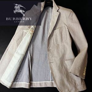 L25【高級シルク】定価12万　背抜き●BURBERRY LONDON●最高峰ラグジュアリー●ストライプサマージャケットコート バーバリーコート メンズ