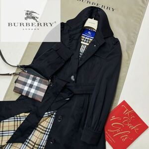 L18【オーセンティックな雰囲気】参考価格12万●超美品BURBERRY BLUE LABEL●フレア素材●トレンチコート バーバリーコート レディース