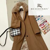 SH41【エレガントカシミヤ100%】参考価格25万●超美品BURBERRY●FOXファー●高級カシミヤトレンチコート バーバリーコート レディース_画像2