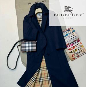 K38【百貨店購入】参考価格14万　超美品●BURBERRY LONDON●煌めく光沢感●高級トレンチコート バーバリーコート レディース M