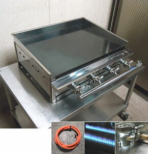 ★中古 税込 業務用 プロパンガス LPガス用 枠付き 鉄板焼き機 グリドル グリラー 60x45cm 板厚9mm ガス管メンテ済み 傷汚焦錆有 引取可