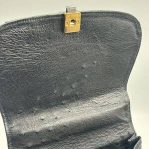 240329-オーストリッチ レザーバッグ ハンドバッグ ブラック 黒 本革 ゴールド金具 ワンハンドル 鞄 レディース 婦人バッグの画像7