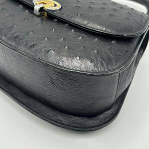 240329-オーストリッチ レザーバッグ ハンドバッグ ブラック 黒 本革 ゴールド金具 ワンハンドル 鞄 レディース 婦人バッグの画像5