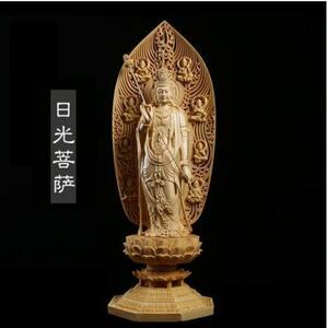仏教工芸品 極上品 木彫仏教 総檜材 精密彫刻 仏師で仕上げ品　日光観音菩薩立像 高43cm