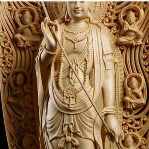 仏教工芸品 極上品 木彫仏教 総檜材 精密彫刻 仏師で仕上げ品 日光観音菩薩立像 高43cmの画像5