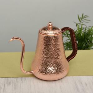 高級感満載！純銅 大容量コーヒーポット制コーヒー器具銅イメージ紫銅ハンマー紋コーヒーポット細口ポットコーヒーポット900ML の画像3
