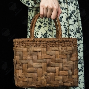 未使用品  職人手編み 嵐編み 網代編み 山葡萄籠バッグの画像2