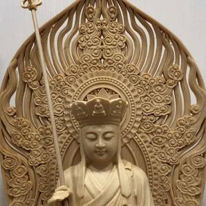 人気新作！木彫仏像 大願地蔵王菩薩 御獅子騎獣 檜木 彫刻工芸品 仏師で仕上げ品 高さ36cmの画像5