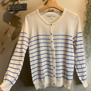 AFTERNOONTEA WARDROBE 薄手のカーディガン　水色×ホワイト　冷房対策に♪ アクリル60%綿40% Mサイズ