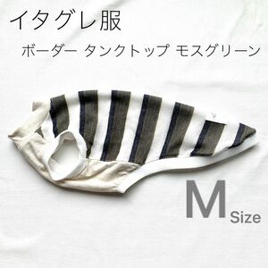 ハンドメイド イタグレ服　タンクトップ ボーダー モスグリーン　Mサイズ