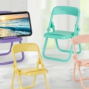 【4個セット】折りたたみ椅子型 携帯電話スタンド　携帯置き　ミニチュア　椅子　パステルカラー　可愛い　横向き用