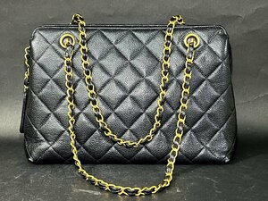 CHANEL　シャネル　ダブルチェーン　ショルダーバッグ　キャビアスキン　ハンドバッグ　ブラック