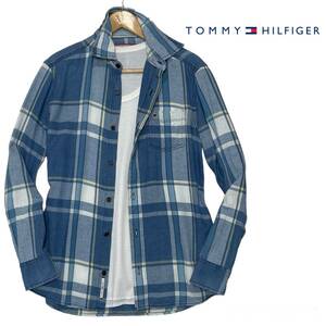 ★1円〜 TOMMY HILFIGER トミーヒルフィガー 近年モデル 雰囲気抜群 インディゴ チェック柄 春夏 コットン 長袖シャツ Sサイズ★