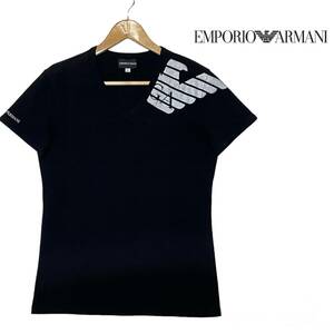 ★1円〜 EMPORIO ARMANI エンポリオアルマーニ 日本製 肩イーグルロゴ ストレッチ 半袖Tシャツ Lサイズ★