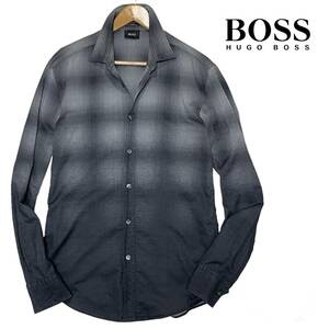 ★1円〜 HUGO BOSS ヒューゴボス 春夏 薄手 コットン グラデーションチェック 長袖シャツ Mサイズ SLIM FIT★