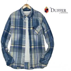 ★1円〜 The DUFFER of ST.GEORGE ダファー DUFFER INDIGO 雰囲気抜群 春夏 リネン混 インディゴ チェック 長袖シャツ XLサイズ★