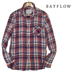 ★BAYFLOW ベイフロー 麻 リネン100% チェック柄 長袖シャツ サイズ3