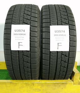 205/55R16 91Q Bridgestone BLIZZAK VRX 中古 スタッドレスタイヤ 2本セット 送料無料 205/55/16 ブリヂストン U3574.F