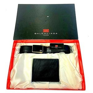 【箱付き】 BALENCIAGA バレンシアガ レザー 二つ折り財布 ベルト セット メンズ ブラック 156460 二つ折り財布