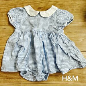 ロンパース　H&M チェック　ベビー服　4-6ヶ月　子供服　70 水色