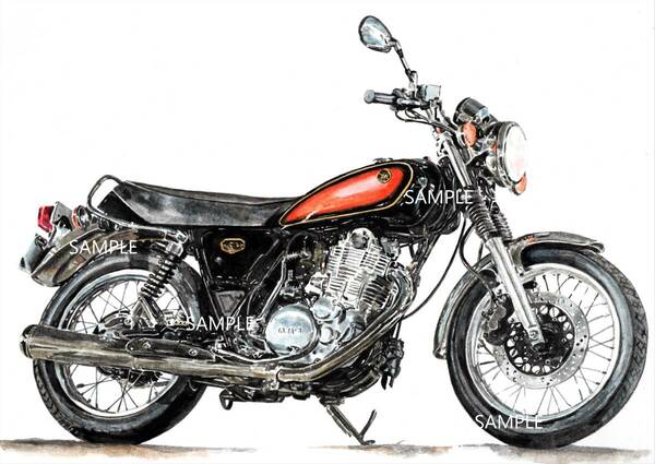 Ａ４プリントです　ヤマハ　SR400　　水彩画　バイクイラスト　　　