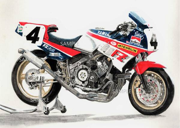 Ａ４プリントです　ヤマハ　FZ750　エディローソン　デイトナ200　水彩画　バイクイラスト　　　