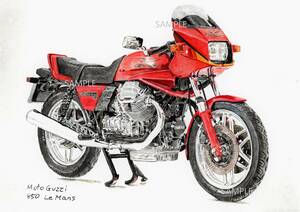 A4 принт. Moto Guzzi 850 Ла Манш акварельная живопись мотоцикл иллюстрации 
