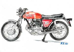 Ａ４プリントです　ドゥカティ　750GT　水彩画　バイクイラスト　　　