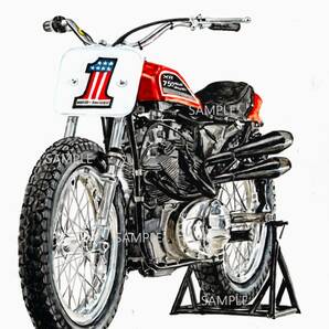 Ａ４プリントです　ハーレーダヴィッドソン　XR750　②　水彩画　　バイクイラスト　　